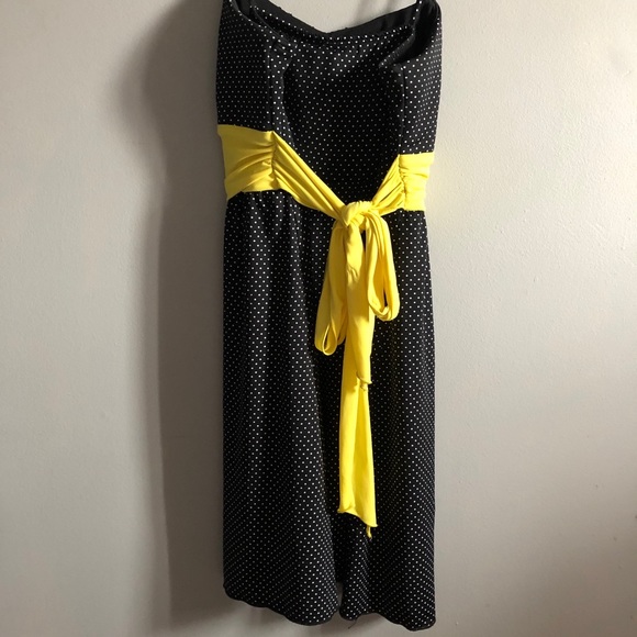 Black Polka Dot Dress with Yellow Tie Belt - Picture 2 of 3